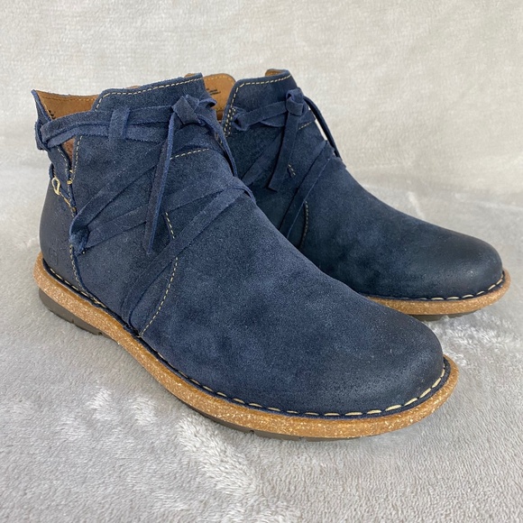 Born Shoes - Born Tarkiln Women's Ankle Boots Size 7.5 Blue Suede Distress Booties NEW